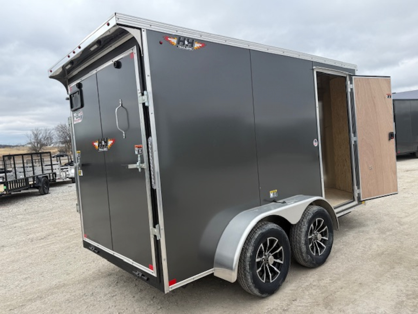 New 2026 H&H Charcoal 6'x12' 7k Flat Top V-Nose Enclosed Cargo Trailer