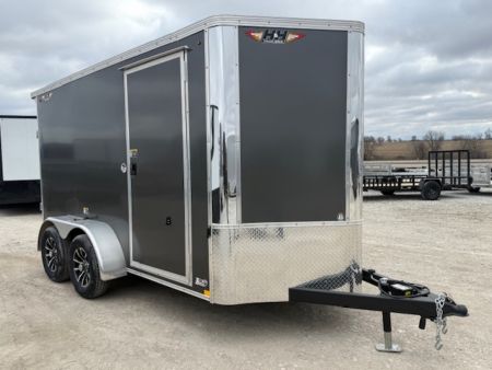 New 2026 H&H Charcoal 6'x12' 7k Flat Top V-Nose Enclosed Cargo Trailer