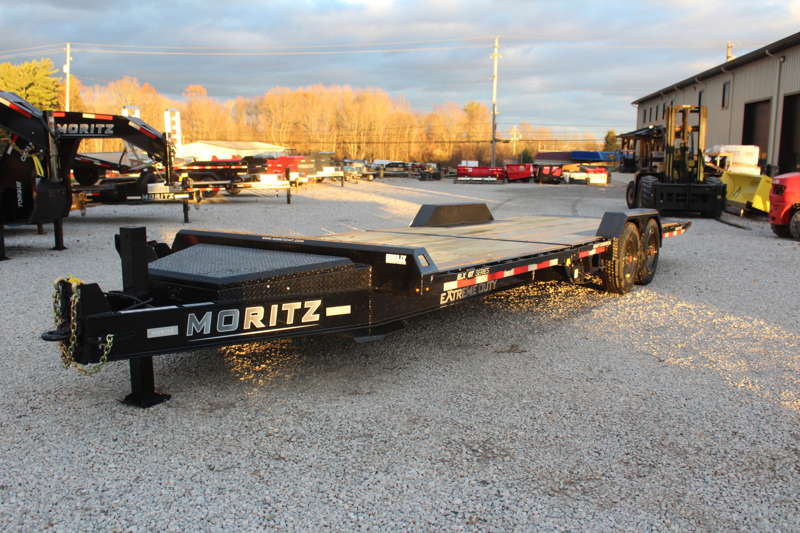 New 2026 Moritz 7' x 16' + 8' Low Pro - Gravity Tilt - Equipment Trailer - 25900# GVW
