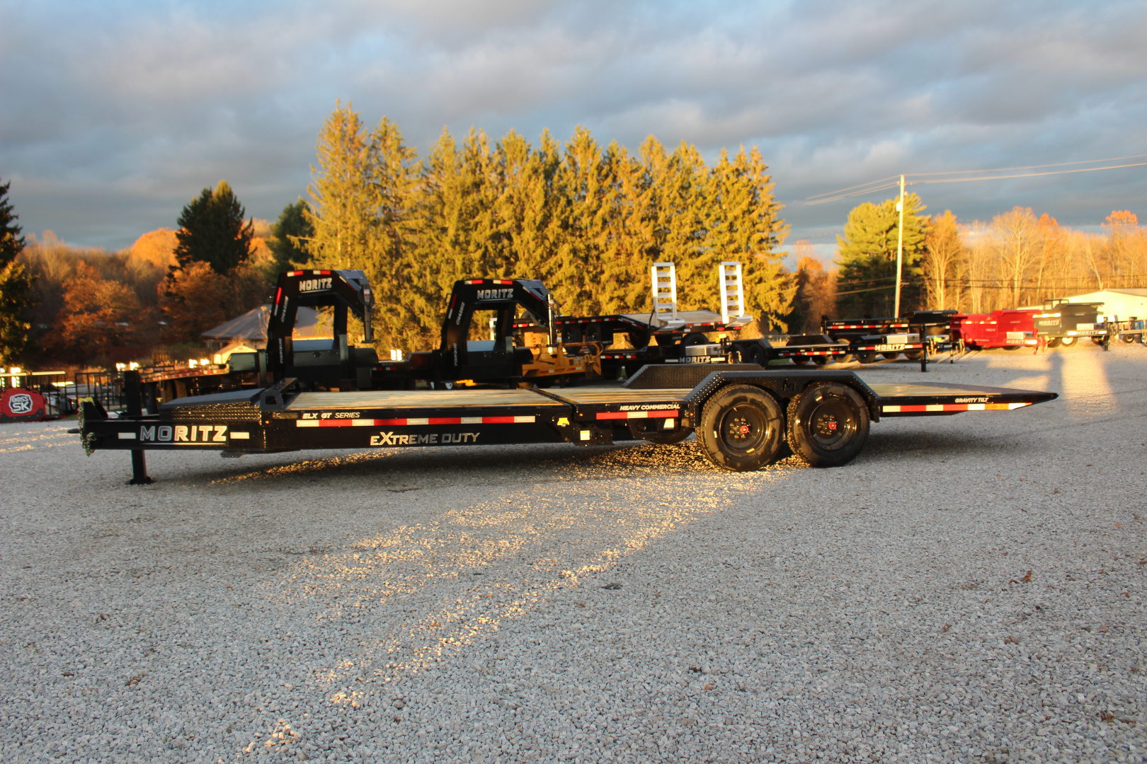 New 2026 Moritz 7' x 16' + 8' Low Pro - Gravity Tilt - Equipment Trailer - 25900# GVW