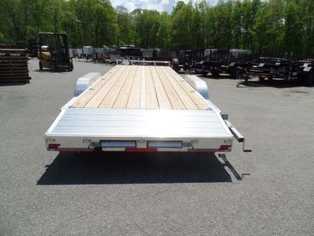 New EXAMPLE / WOLVERINE BRAND, 22 ft. long deck open car trailer, 82 wide deck, 9,990 lb. GVWR. ALUMINUM FRAME, Wood Deck. Our ID# 056786