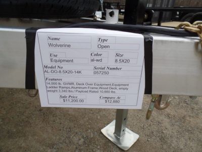 New 2025 Wolverine EXAMPLE / WOLVERINE BRAND, DECK OVER EQUIPMENT TRAILER, 8.5x20 FT. DECK, 14,000 lb. GVWR, Payload Rated 10,660 lbs. Empty Weight 3,340 lbs. ID# 057250 Equipment Trailer