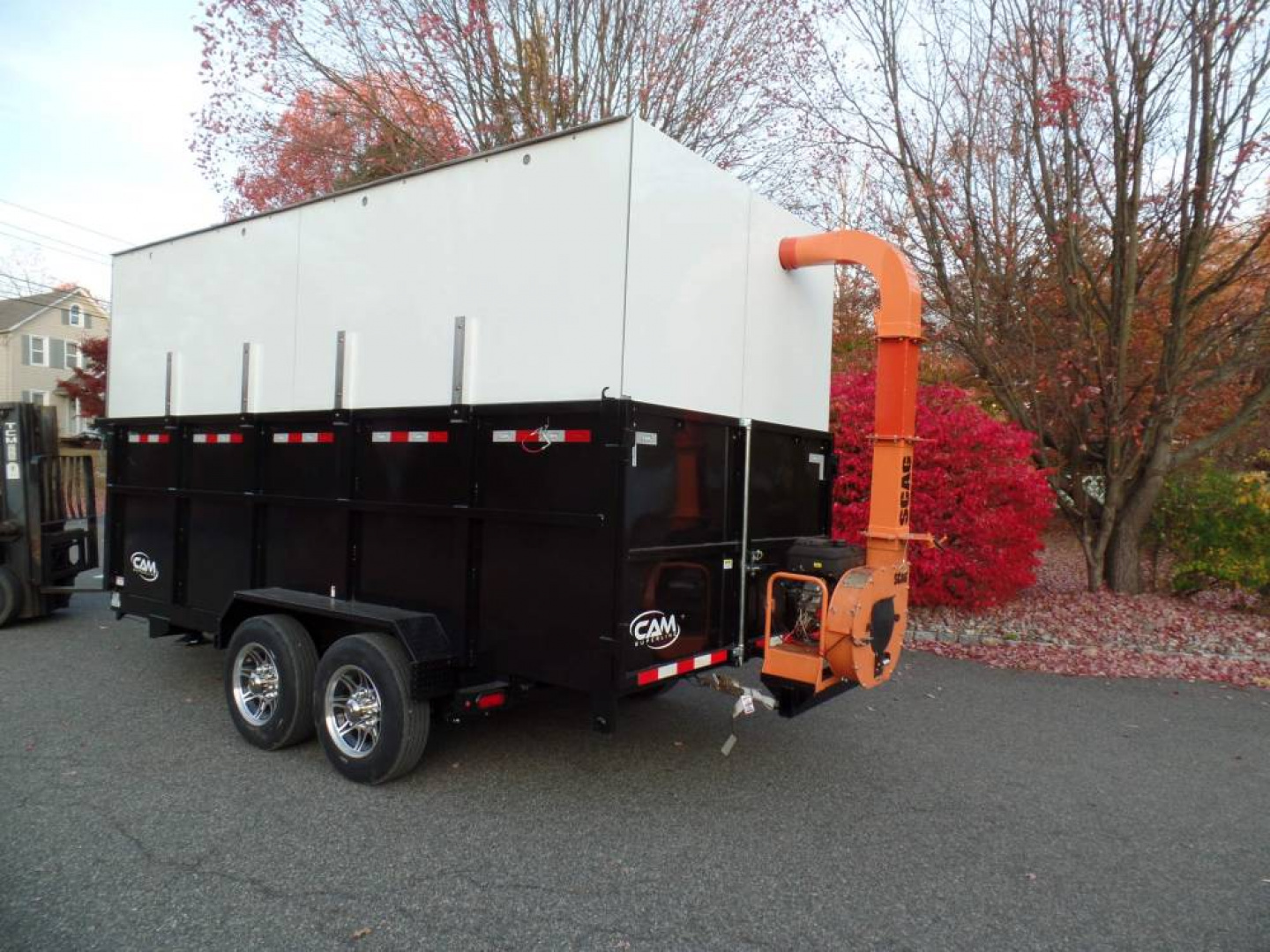 New EXAMPLE / Dump Trailer with 270 degree swing away mount ,Leaf Vacuum and Enclosure for Leaves