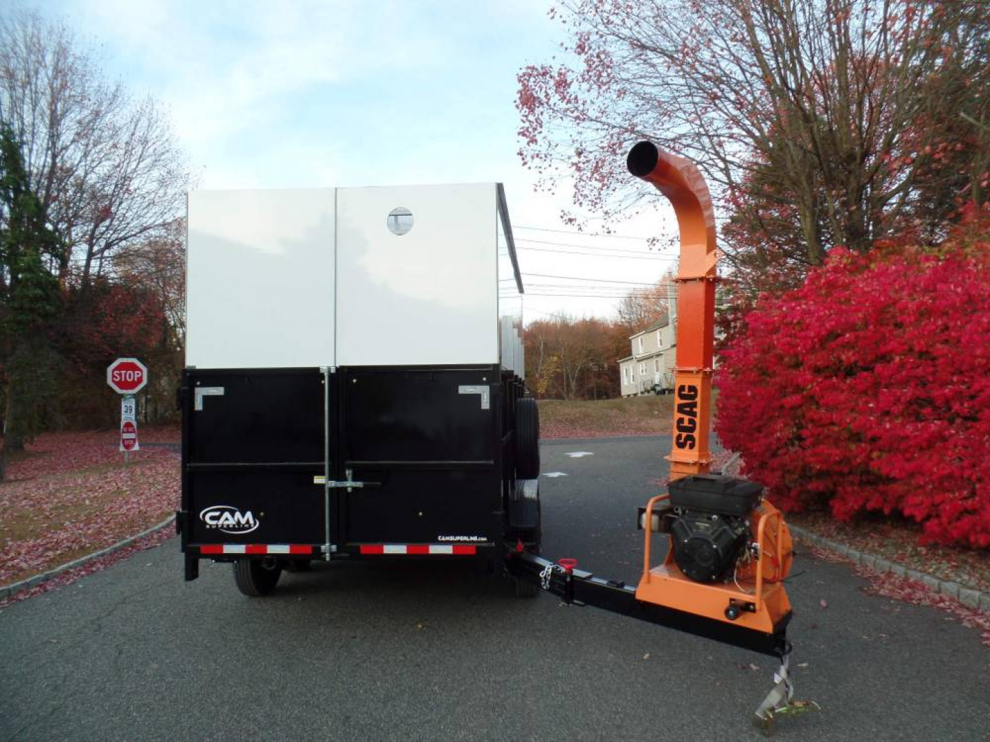 New EXAMPLE / Dump Trailer with 270 degree swing away mount ,Leaf Vacuum and Enclosure for Leaves