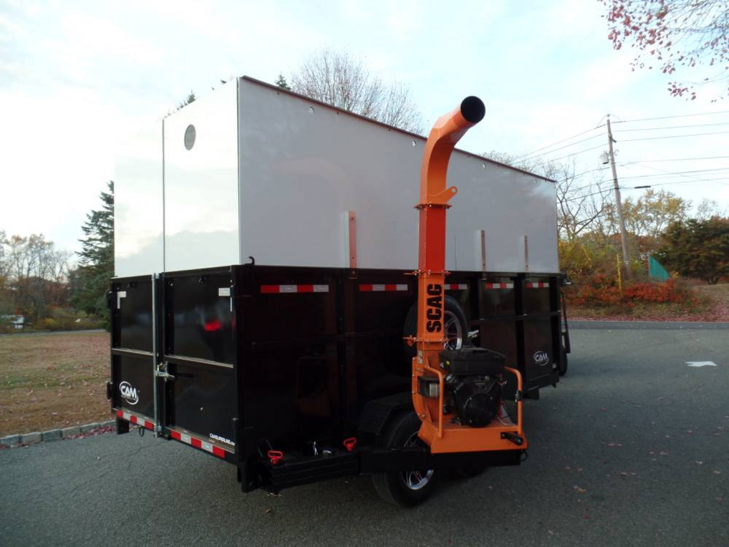 New EXAMPLE / Dump Trailer with 270 degree swing away mount ,Leaf Vacuum and Enclosure for Leaves