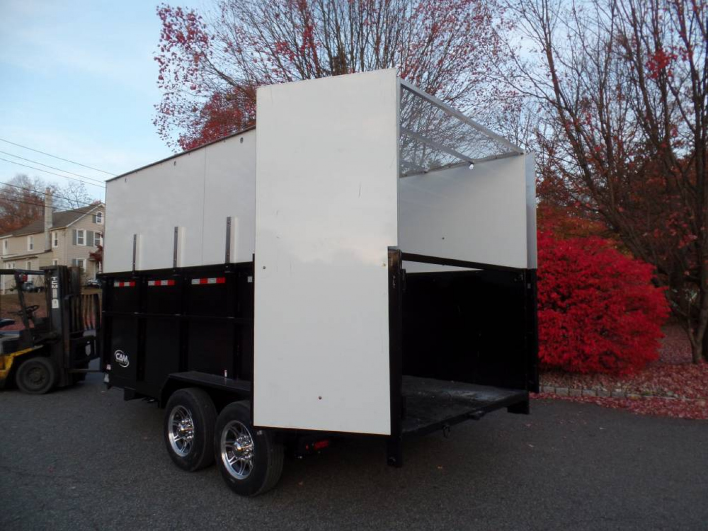 New EXAMPLE / Dump Trailer with 270 degree swing away mount ,Leaf Vacuum and Enclosure for Leaves