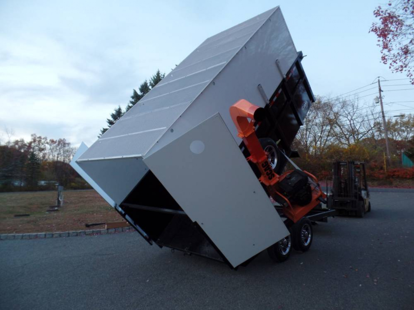 New EXAMPLE / Dump Trailer with 270 degree swing away mount ,Leaf Vacuum and Enclosure for Leaves