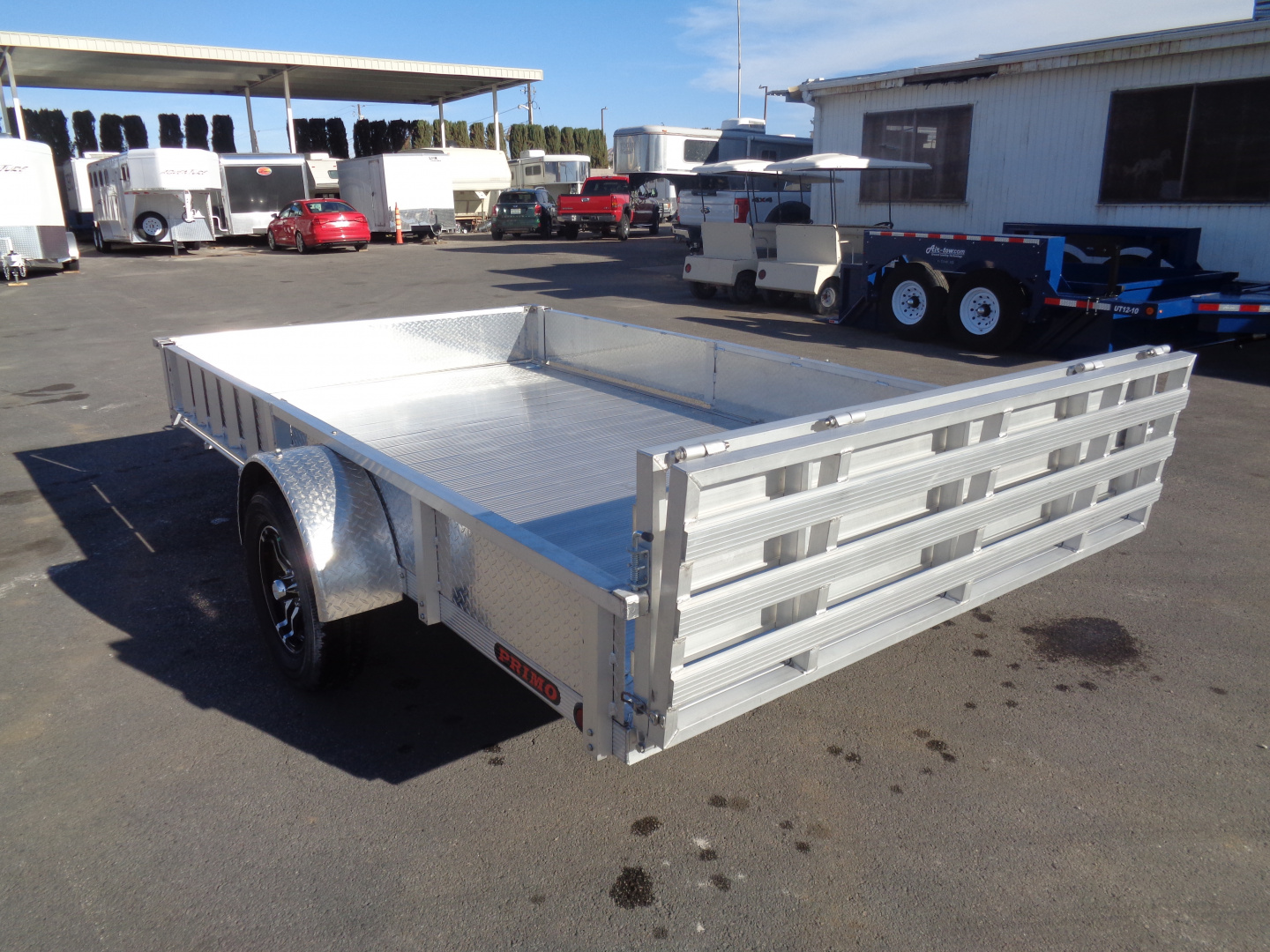 New 2023 Primo * ATV82X12-ATP* 12ft Aluminum ATV Trailer w/ Side Ramps & Bi-Fold Tailgate