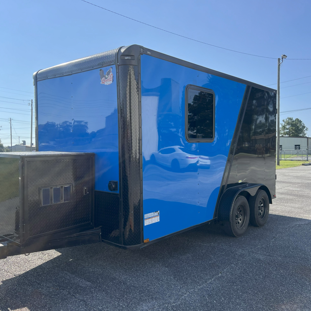 New 7X14TA Blue and Black Pet Grooming Trailer