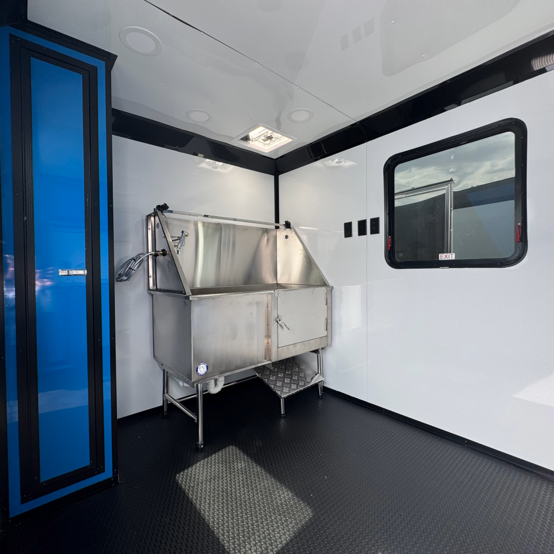 New 7X14TA Blue and Black Pet Grooming Trailer