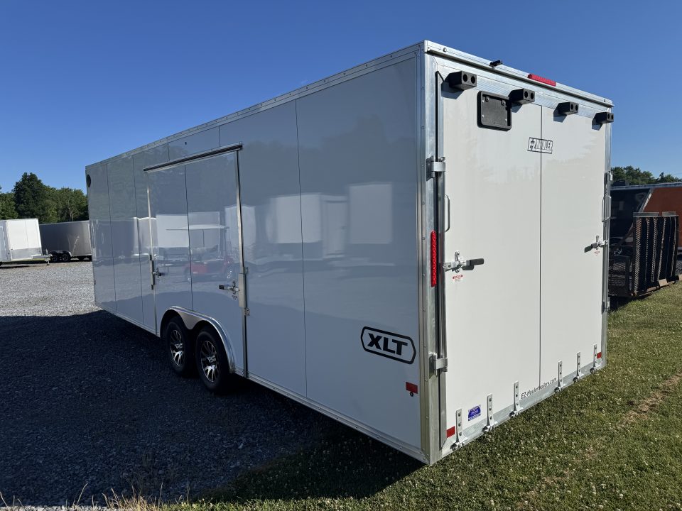 New 2027 E-Z Hauler EZEC8.5X24CH XLT PRO Car Hauler, 7 FOOT 1 INCH INTERIOR HEIGHT, ELITE ESCAPE DOOR, .080 POLY SIDES, REAR CANOPY, FREE ALUMINUM WHEEL UPGRADE