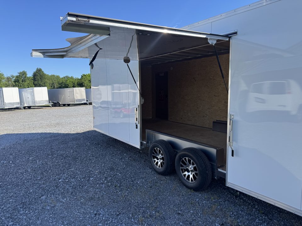 New 2027 E-Z Hauler EZEC8.5X24CH XLT PRO Car Hauler, 7 FOOT 1 INCH INTERIOR HEIGHT, ELITE ESCAPE DOOR, .080 POLY SIDES, REAR CANOPY, FREE ALUMINUM WHEEL UPGRADE