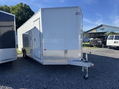 New 2027 E-Z Hauler EZEC8.5X24CH XLT PRO Car Hauler, 7 FOOT 1 INCH INTERIOR HEIGHT, ELITE ESCAPE DOOR, .080 POLY SIDES, REAR CANOPY, FREE ALUMINUM WHEEL UPGRADE