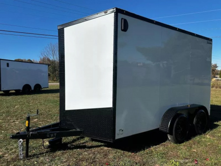 New 2026 7X12 Enclosed Trailer-3500LB Tandem Axle -7'ft Interior-White Poly-Blackout