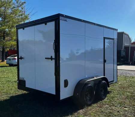 New 2026 7X12 Enclosed Trailer-3500LB Tandem Axle -7'ft Interior-White Poly-Blackout