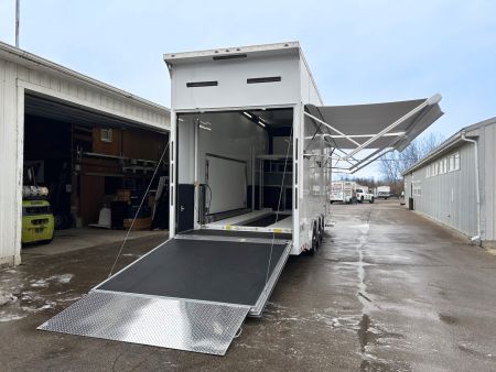 New 2026 Haulmark 28 FT EDGE ALUMINUM STACKER TRAILER W/ ESCAPE DOOR AND AWNINGS