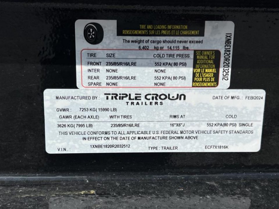 New 2024 Triple Crown Trailers 7X18 EQUIPMENT TRAILER 16K GVWR Equipment Trailer