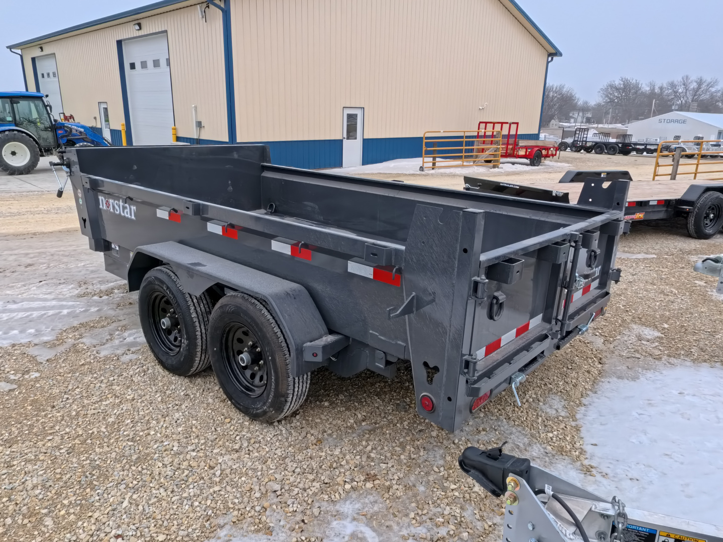 New 2026 Norstar 72x12 DCB Dump Trailer, 9,900lb GVWR, Scissor Lift, Slide-In Ramps, and Tarp Kit