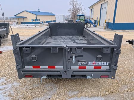 New 2026 Norstar 72x12 DCB Dump Trailer, 9,900lb GVWR, Scissor Lift, Slide-In Ramps, and Tarp Kit