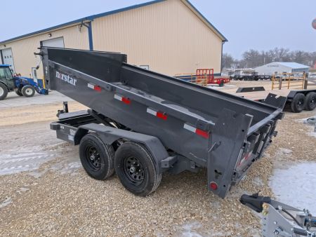 New 2026 Norstar 72x12 DCB Dump Trailer, 9,900lb GVWR, Scissor Lift, Slide-In Ramps, and Tarp Kit