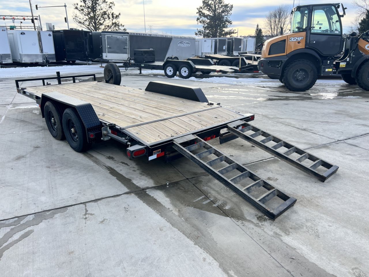 Used 2021 Load Trail 18’ flatbed Trailer 2-5200 lb axles=10K, dovetail, removable fenders, Slide In Ramps