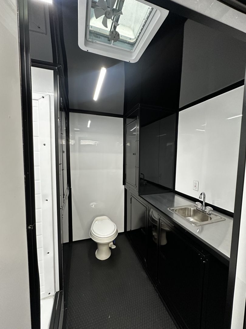 New 2027 8.5x32 7'6" Interior -Race/Bathroom Trailer- Finished Interior-5200lb Triple Torsion-Awning-Escape Door