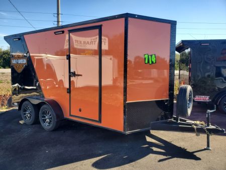 New 2026 Rock Solid Cargo 7X14 TANDEM AXLE HARLEY DAVIDSON Cargo / Enclosed Trailer WITH MAG WHEELS, LED LIGHTS INSIDE AND OUT, REAR SPOILER WITH LOAD LIGHTS, SPARE TIRE/WHEEL, D RINGS