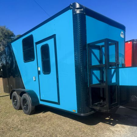 New 7X14TA Water Blue & Black Pet Grooming Trailer