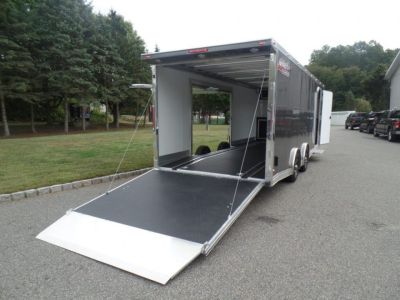 New EXAMPLE / NITRO BRAND 8.5X24 Enclosed Cast Corner Body Style Enclosed Car Trailer, with Options. Big Escape Door, Finished Interior, Cabinets, ID#009489