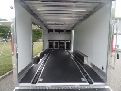 New EXAMPLE / NITRO BRAND 8.5X24 Enclosed Cast Corner Body Style Enclosed Car Trailer, with Options. Big Escape Door, Finished Interior, Cabinets, ID#009489