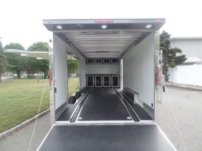 New EXAMPLE / NITRO BRAND 8.5X24 Enclosed Cast Corner Body Style Enclosed Car Trailer, with Options. Big Escape Door, Finished Interior, Cabinets, ID#009489