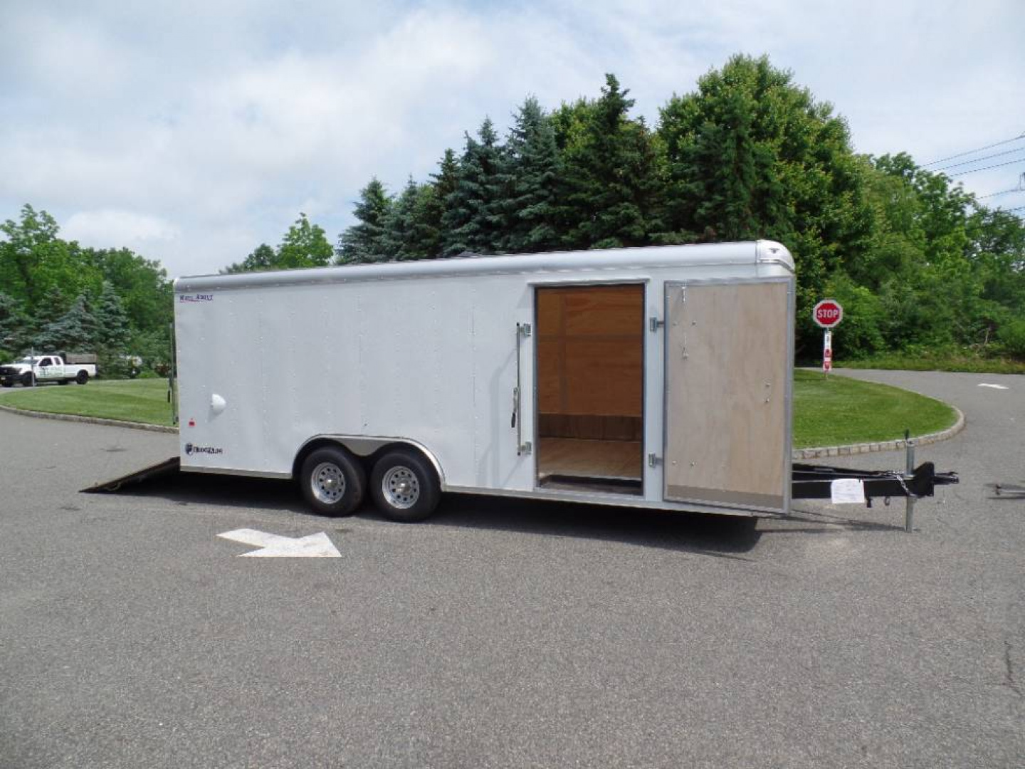 New Example,  8.5 X 22 ft. Enclosed Landscape Trailer, Our Best with Patented Triple Tapered Fast Load Ramp with no flap to break.