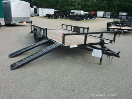 New EXAMPLE / TWO PLACE ATV / QUAD TRAILER, SIDE LOAD RAMPS, 81 wide by 14 ft. long deck. Single Axle, empty weight 1,450 lbs. ID#537100