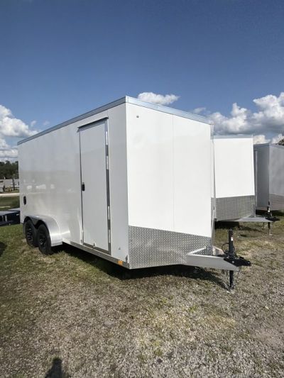 New 2026 ATC 7x16 + 2' V Nose Sto400 All Aluminum Cargo Trailer w/ Ramp