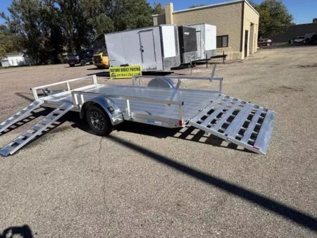 New ALCOM 80x14 Aluminum UtilityTrailer with side load & rear bifold ramp ALUMINUM FLOOR