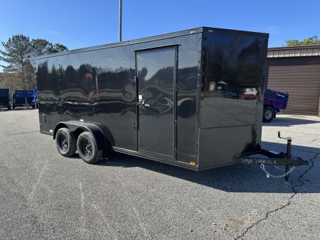 New 2026 7X16 QUALITY CARGO TANDEM AXLE ENCLOSED TRAILER WITH REAR SPOILER AND BLACKOUT PACKAGE