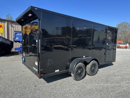 New 2026 7X16 QUALITY CARGO TANDEM AXLE ENCLOSED TRAILER WITH REAR SPOILER AND BLACKOUT PACKAGE