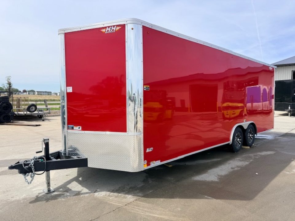 New 2026 H&H Red 8.5'x22' 10k Flat Top V-Nose Enclosed Car Hauler Cargo Trailer