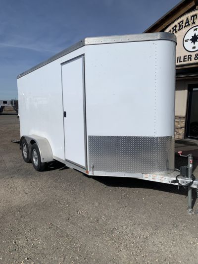 Used 2024 Featherlite 1610 7x16 All Aluminum Enclosed Cargo Trailer | V-Nose | Ramp Door | White