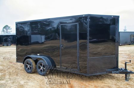 New 2026 NEW 7 x 14 V-Nosed Enclosed Motorcycle Cargo Trailer w/BLACKOUT PACKAGE