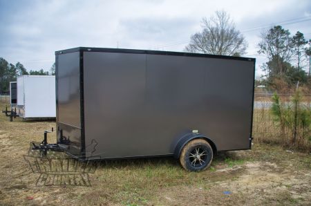New 2026 NEW Model 6 X 12 Single Axle, V-Nosed Enclosed Blacked Out Motorcycle Cargo Trailer