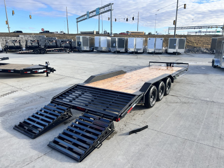 New 2026 Double A 26’ Flatbed 3-7000lb axles =21K Trailer Fold Up Ramps 102  Wide Drive over fenders
