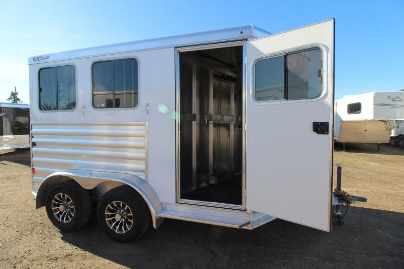 New $570 Below Cost! 2025 Exiss Express XT 2 Horse Trailer-Easy Care Flooring- 7'2" Tall- Blanket Bar- Adjustable Saddle Rack-LED Lights- Double Rear Doors