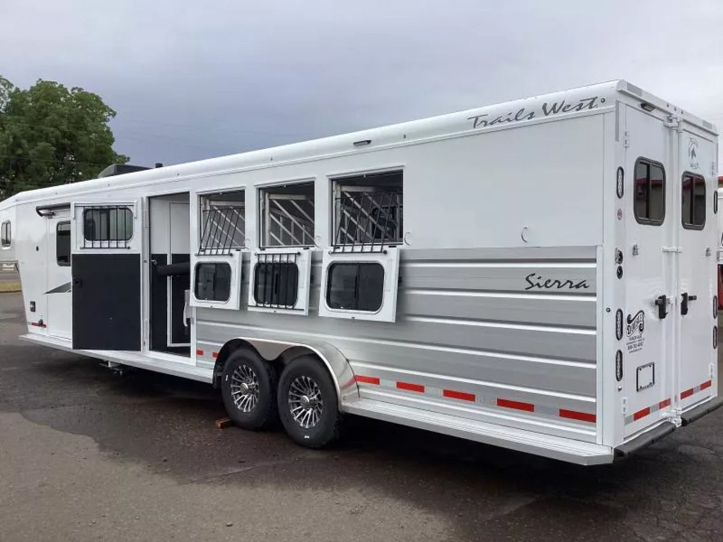 New 2026 Trails West SIERRA 12X12 LQ - Slide-out 4 Horse Trailer - SOLAR!! -power awning-escape door- Side Tack- 10cu.ft. Fridge
