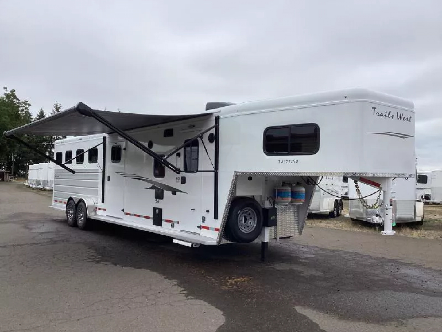 New 2026 Trails West SIERRA 12X12 LQ - Slide-out 4 Horse Trailer - SOLAR!! -power awning-escape door- Side Tack- 10cu.ft. Fridge