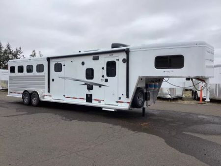 New 2026 Trails West SIERRA 12X12 LQ - Slide-out 4 Horse Trailer - SOLAR!! -power awning-escape door- Side Tack- 10cu.ft. Fridge