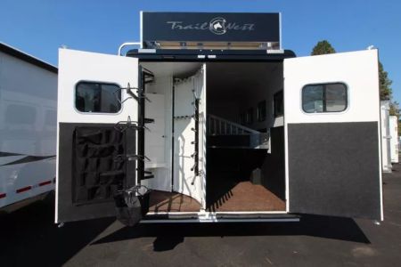 New 2026 Trails West Sierra 13x17 LQ w/Slide - SOLAR - Portable Gen Ready /w Hay Pod - Oven & more!- Escape Door - 4 Horse Trailer