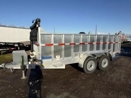 New 2026 Mission 7x14' Dump Trailer, 36" Tall Sides, 2-7k Leaf Spring Braked Axles, Spare Tire
